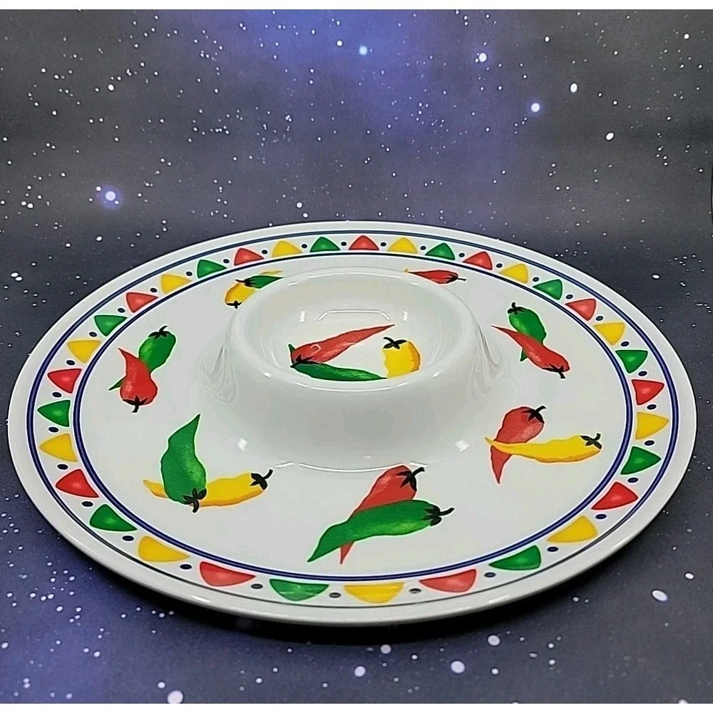 Reston Lloyd Eurita Melamine Chip & Dip Tray Chili Pepper Style No. 03633